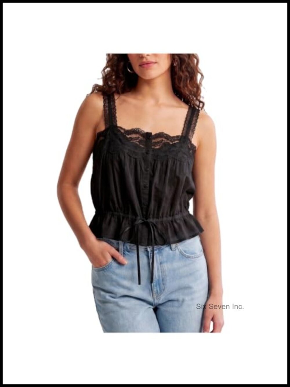 Lace Trim Eyelet Button Down Peplum Tank Top Sleeveless Boho Camisole